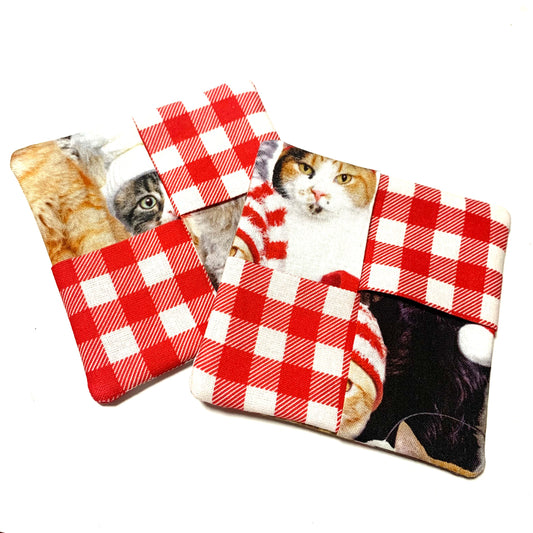 MUMMA WHOOPEE- SINGLE CHRISTMAS WINE GLASS SLIPPER/COASTERS- Christmas Kitties & Ginham