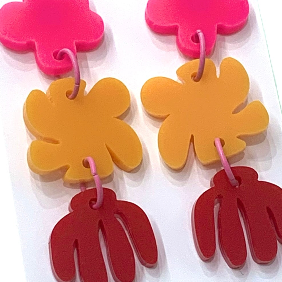 MAKIN' WHOOPEE - "Modern Blooms" - Trio Dangles - Hot Pink, Mango & Red