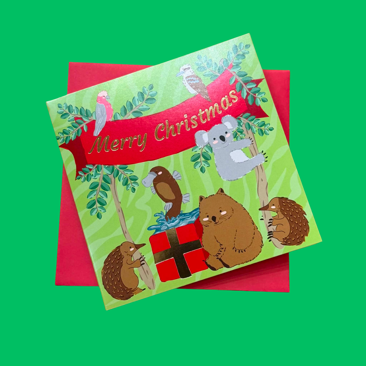 CANDLEBARK CREATIONS - "Merry Mates" Australiana Christmas- Single Card