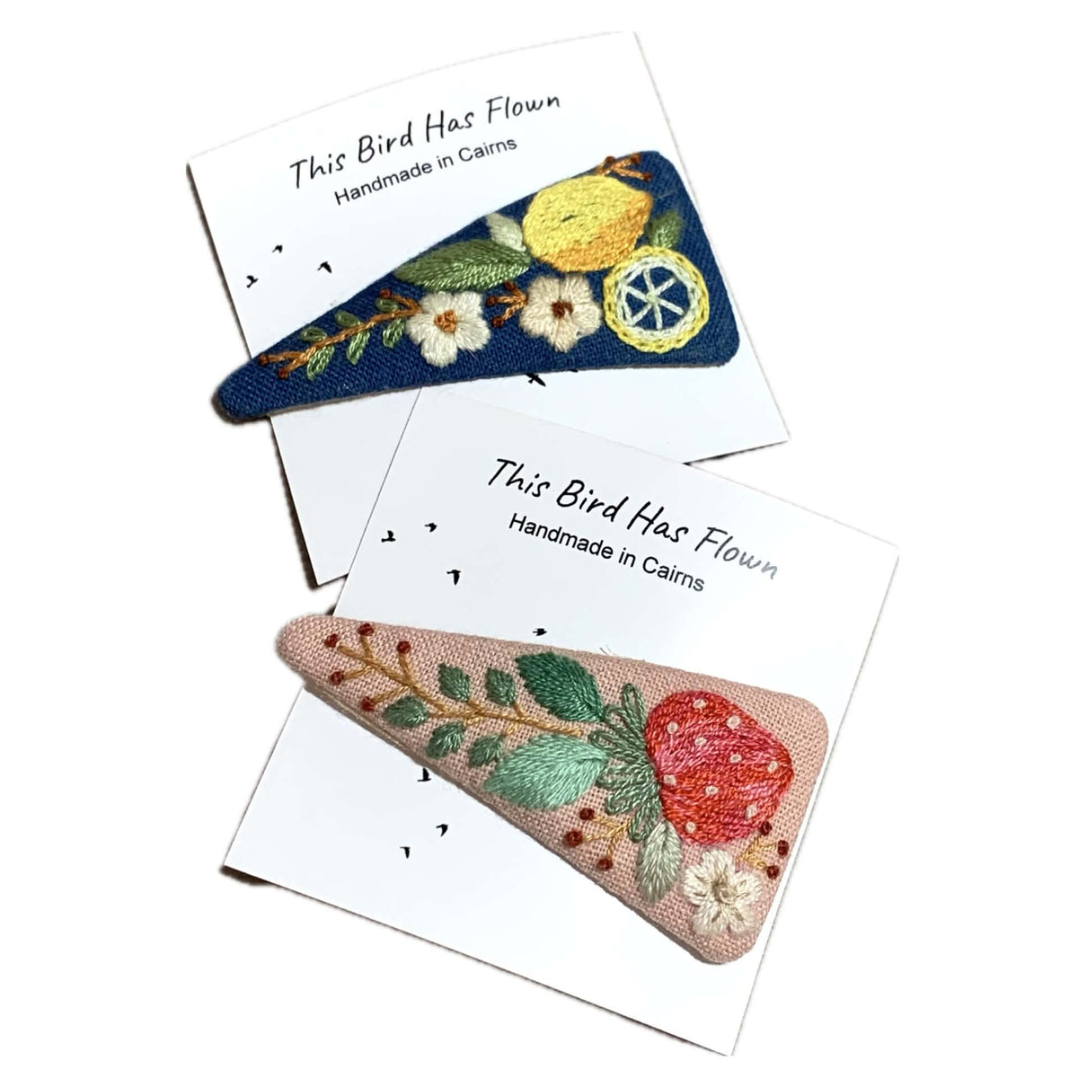 THIS BIRD HAS FLOWN - LEMONS - Embroidered Hair Clip