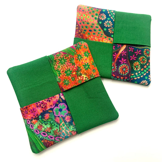 MAKIN' WHOOPEE- SINGLE WINE GLASS SLIPPER/COASTERS- Watercolour & Green