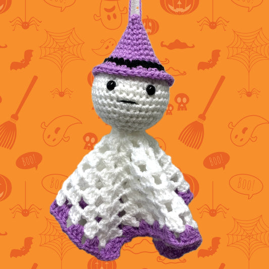 BEAKNITS- "HANGING PURPLE GHOST"- CROCHETED HALLOWEEN DECORATION