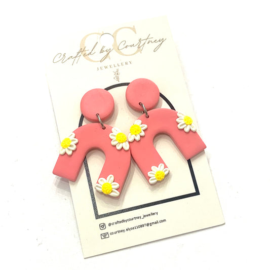 CRAFTED BY COURTNEY- Circle & Arch Dangles- Pink & Daisies