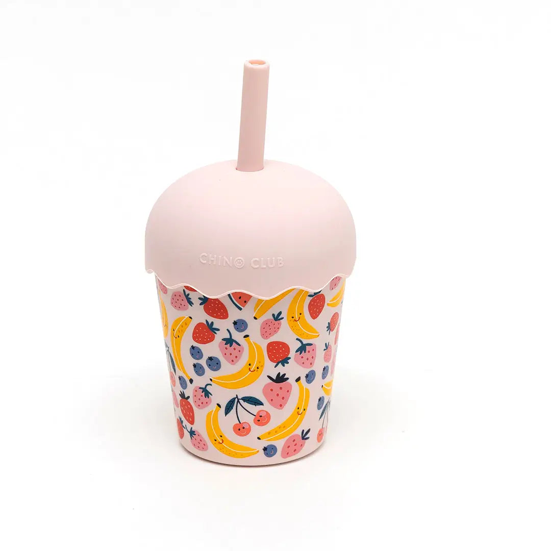 CHINO CLUB- Kids Mini Smoothie Cup & Straw- Fruits Pink