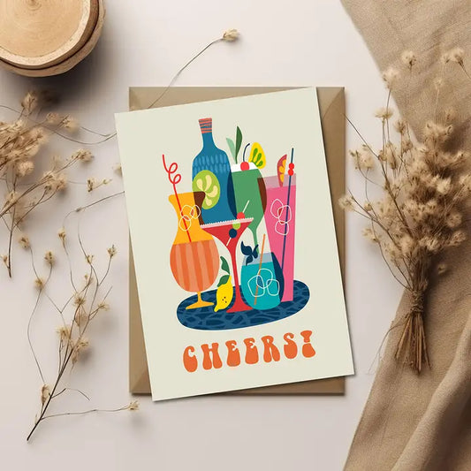 3 BIRDIES STUDIO- "Cheers Cocktails"- Greeting Card
