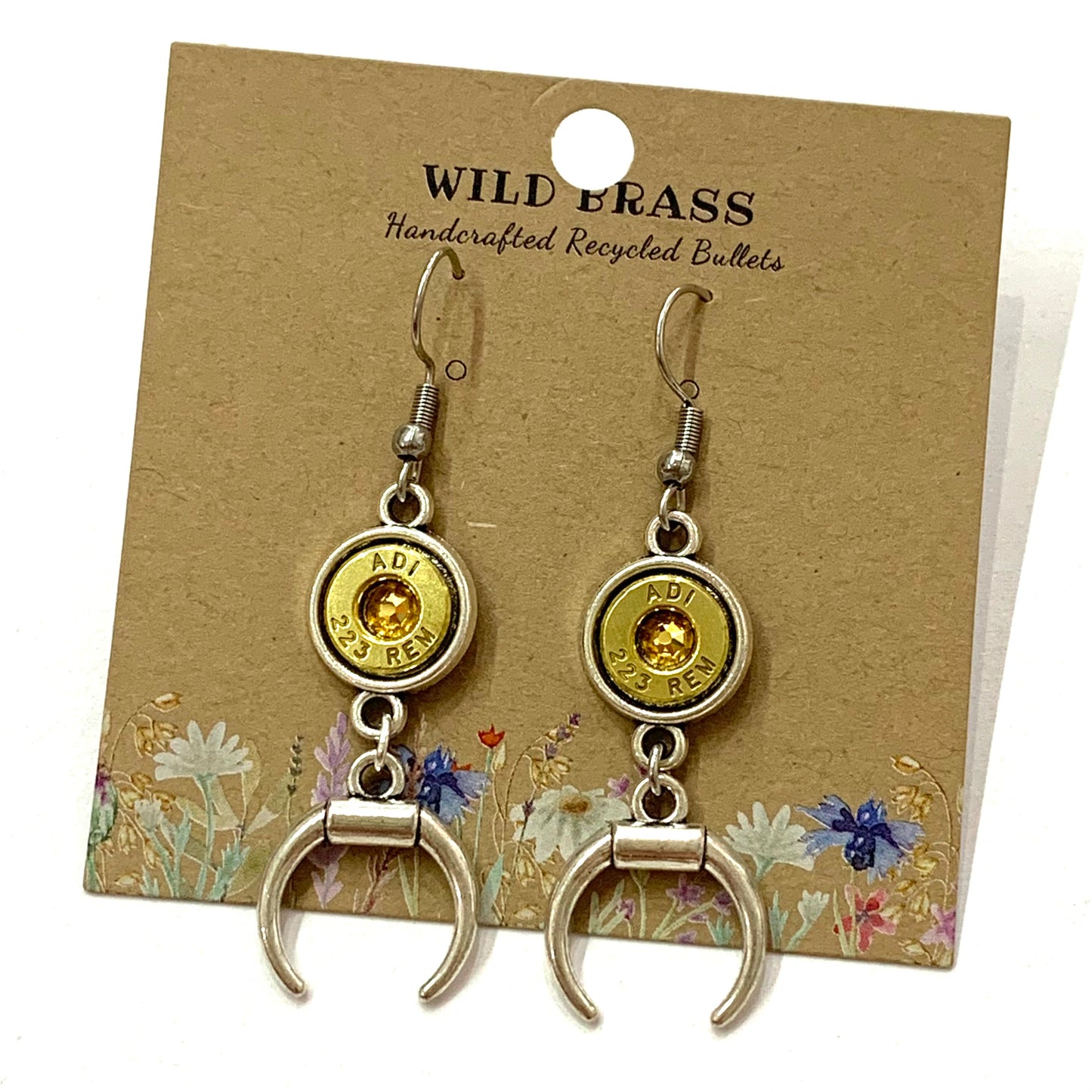 WILD BRASS- Charm Drops- Crescents with Champagne Swarovski Crystals