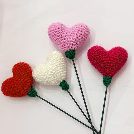 HOOKED BY JEN- Heart Flower Single - Red