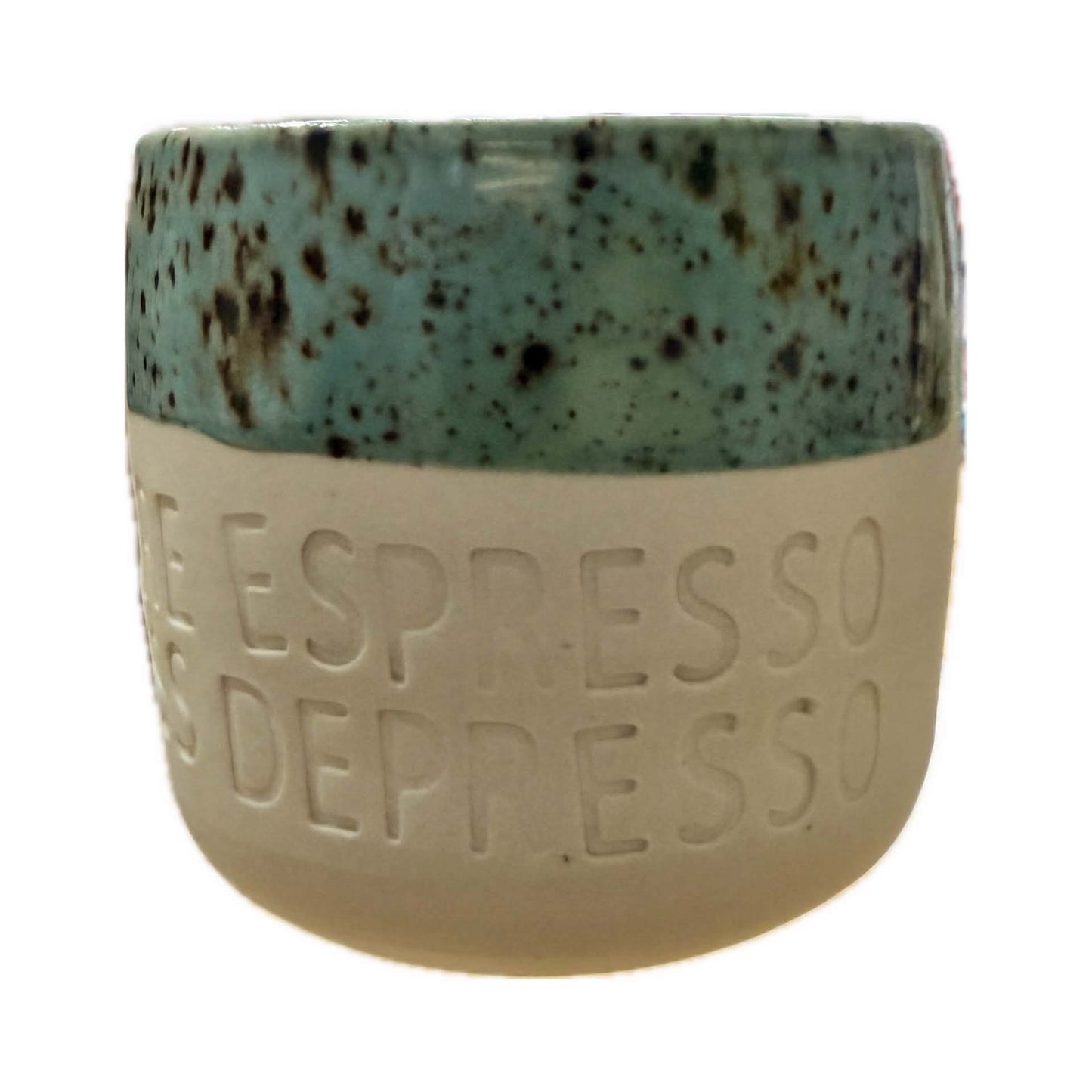 POTTERESS BY ALICIA - MORE ESPRESSO LESS DEPRESSO - Hand Stamped Mug - MORE ESPRESSO LESS DEPRESSO
