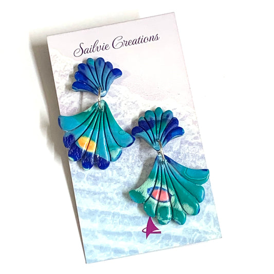 Sailvie Creations - Ocean Double Clam Stud Dangle Earrings