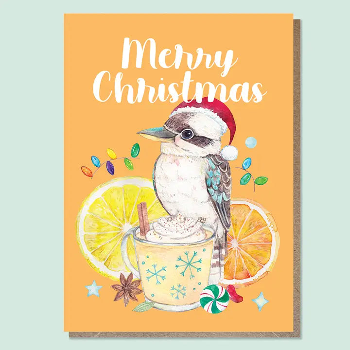 WATERCOLOURS BY CAT- AUSSIE ANIMAL & FOOD CHRISTMAS CARDS- Kookaburra & Spiced Latte