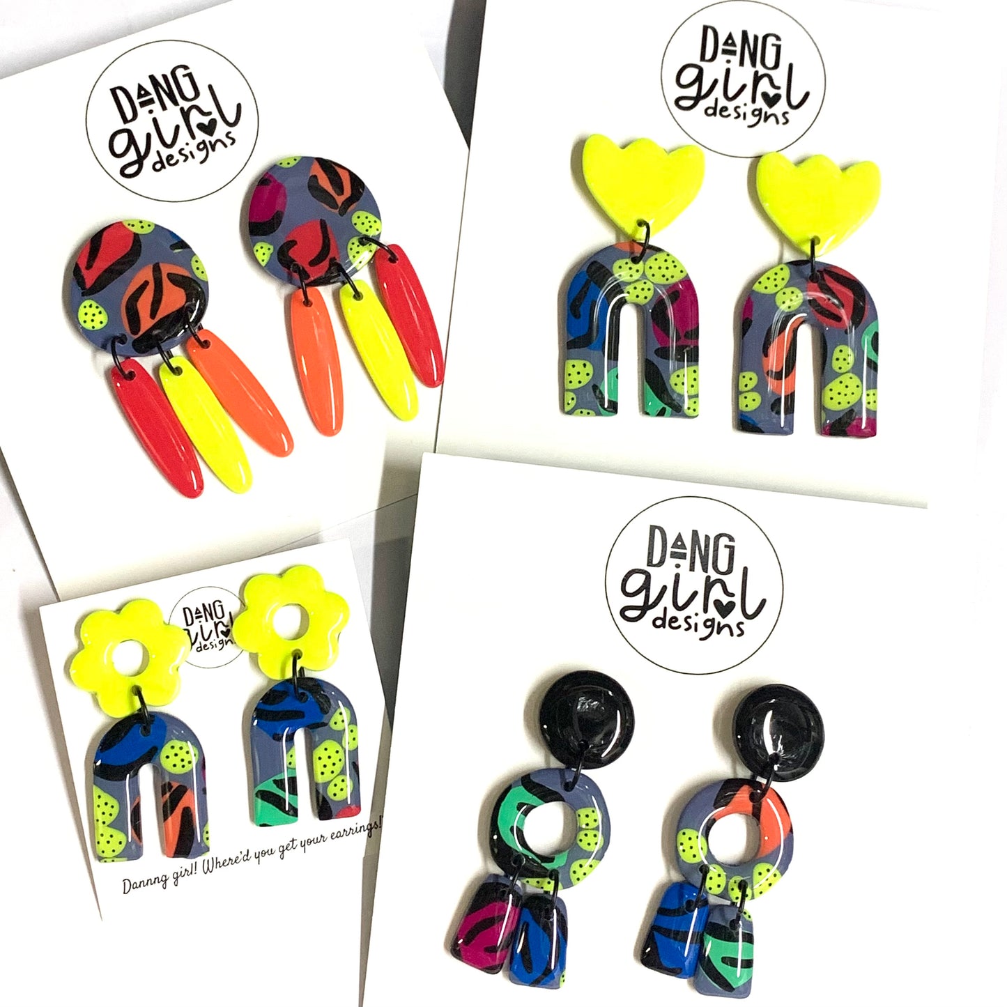 Dang Girl Designs - Neon Amazon Arch Earrings- Tulip Stud Dangles