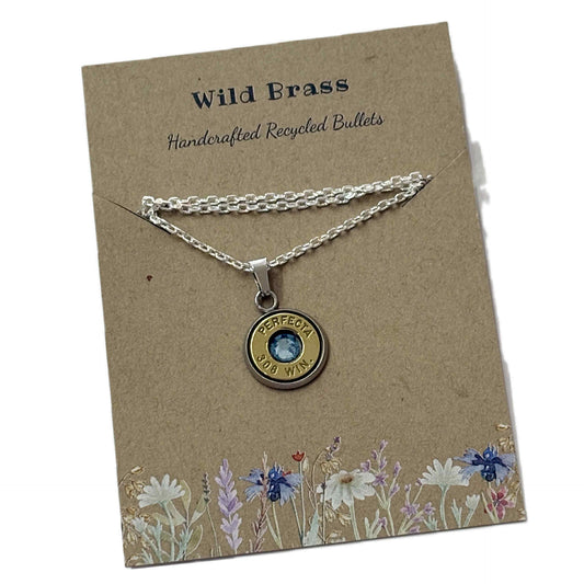 WILD BRASS- Pendant Necklace with Light Blue Swarovski Crystals