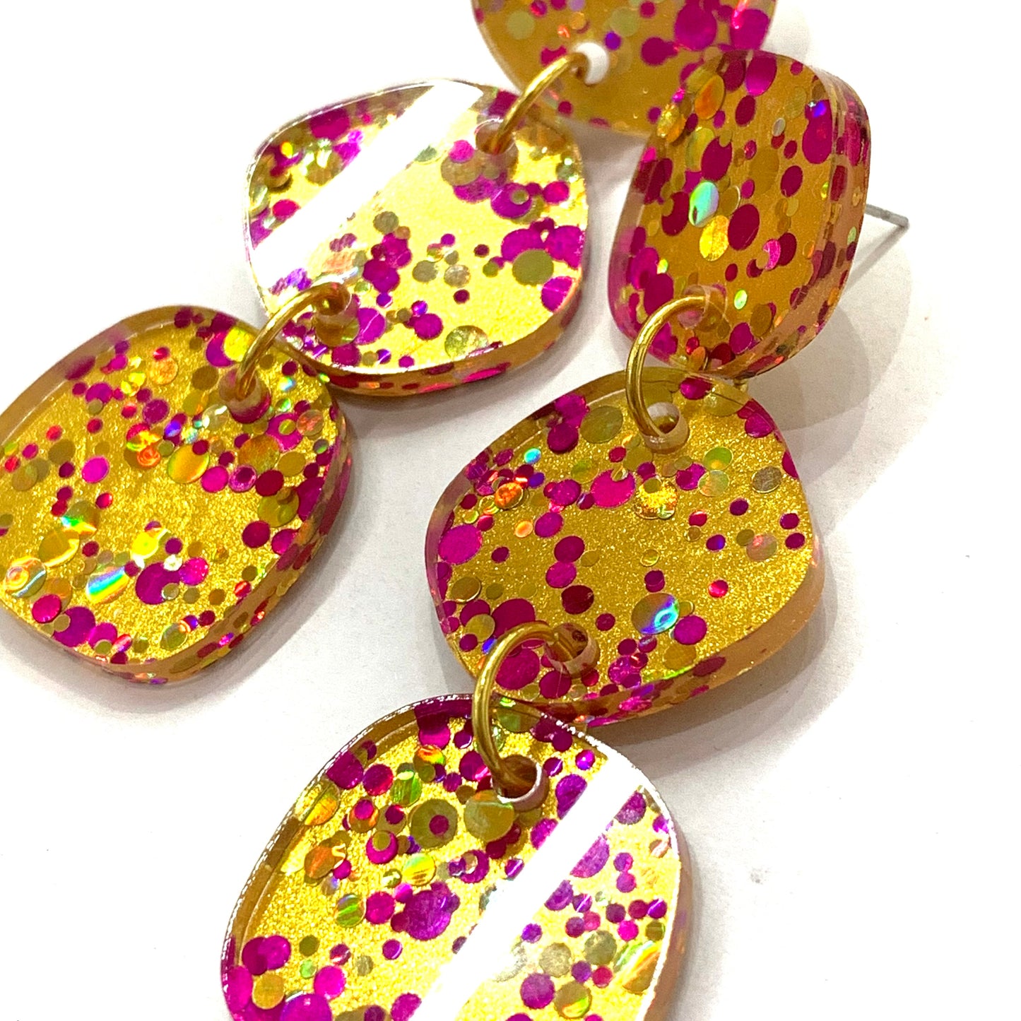 MAKIN' WHOOPEE - Disco Dust "Rox Triplets" -Dangles - Hot Pink & Gold