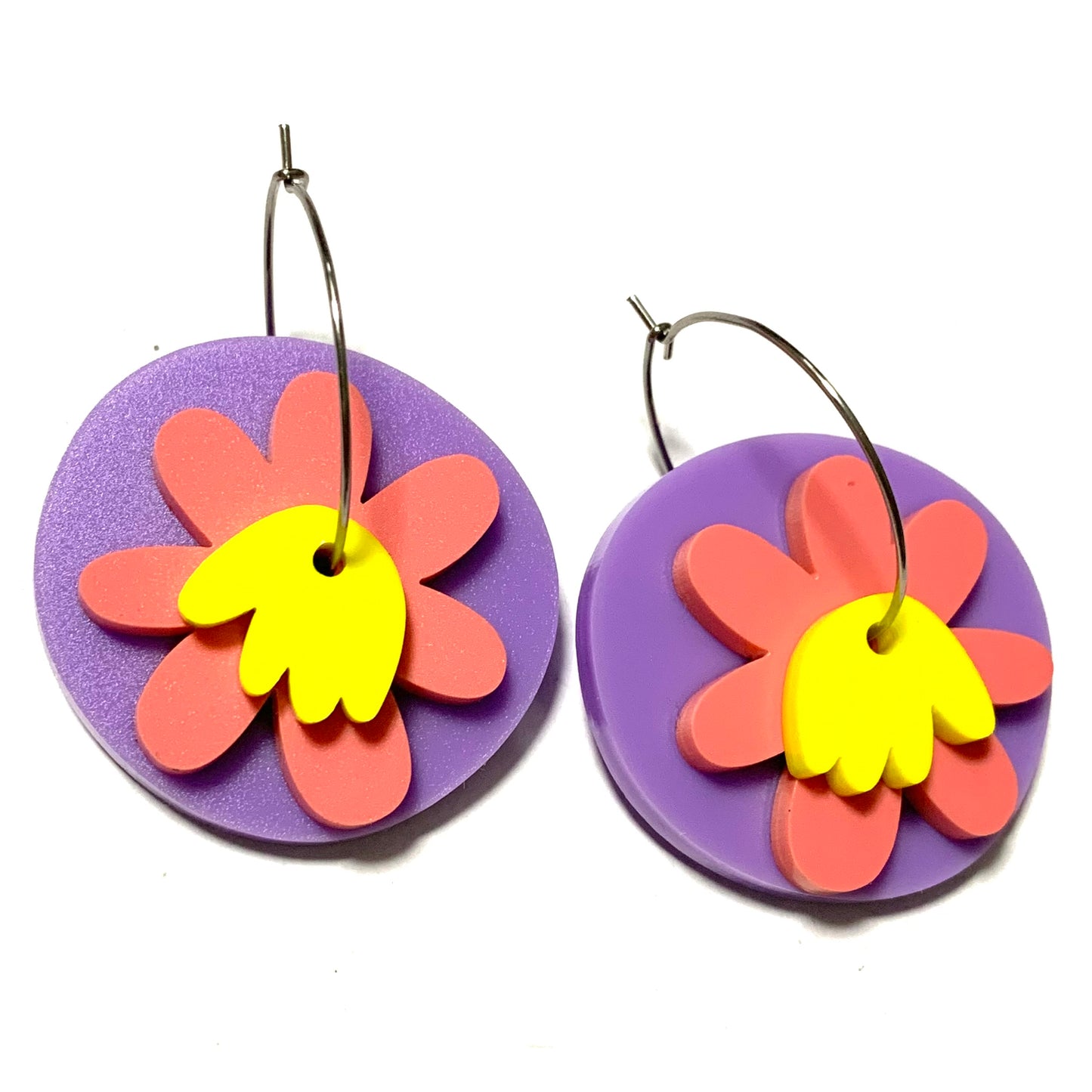 MAKIN' WHOOPEE - "Floral Pop" - Stacker Hoop Dangles- Lemon, Raspberry & Lavender