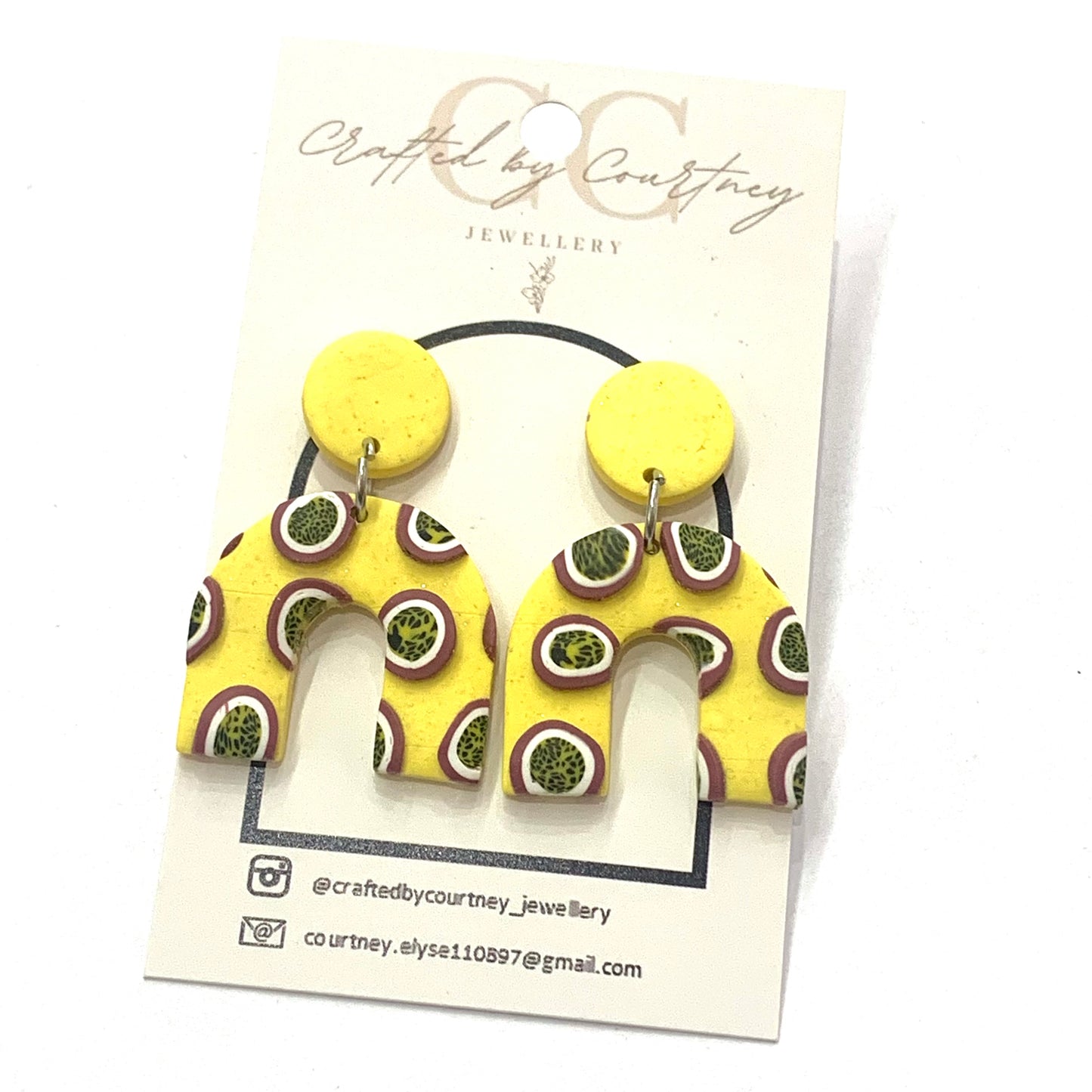 CRAFTED BY COURTNEY- Circle & Arch Dangles- Yellow & Passionfruit