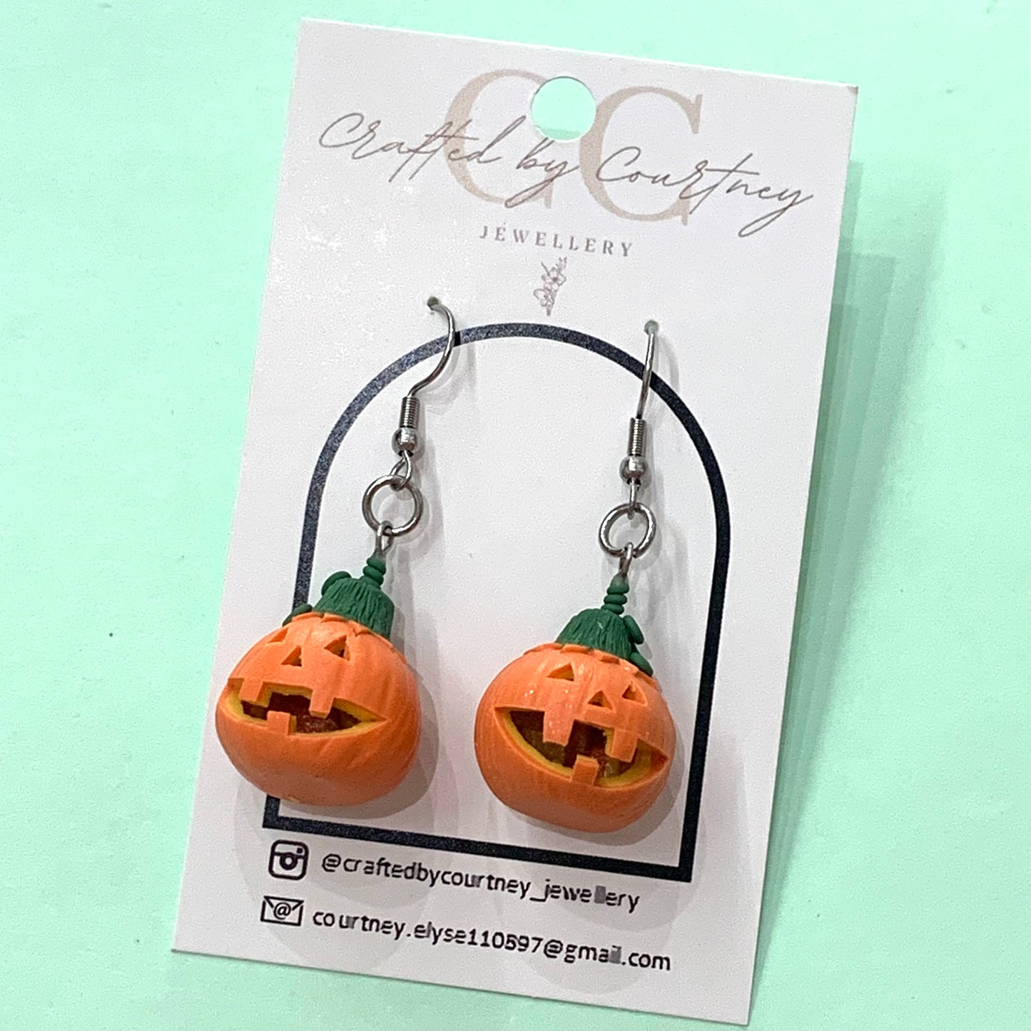 CRAFTED BY COURTNEY- Handmade Jack O'Lantern Polymer Clay Earrings- Rounded