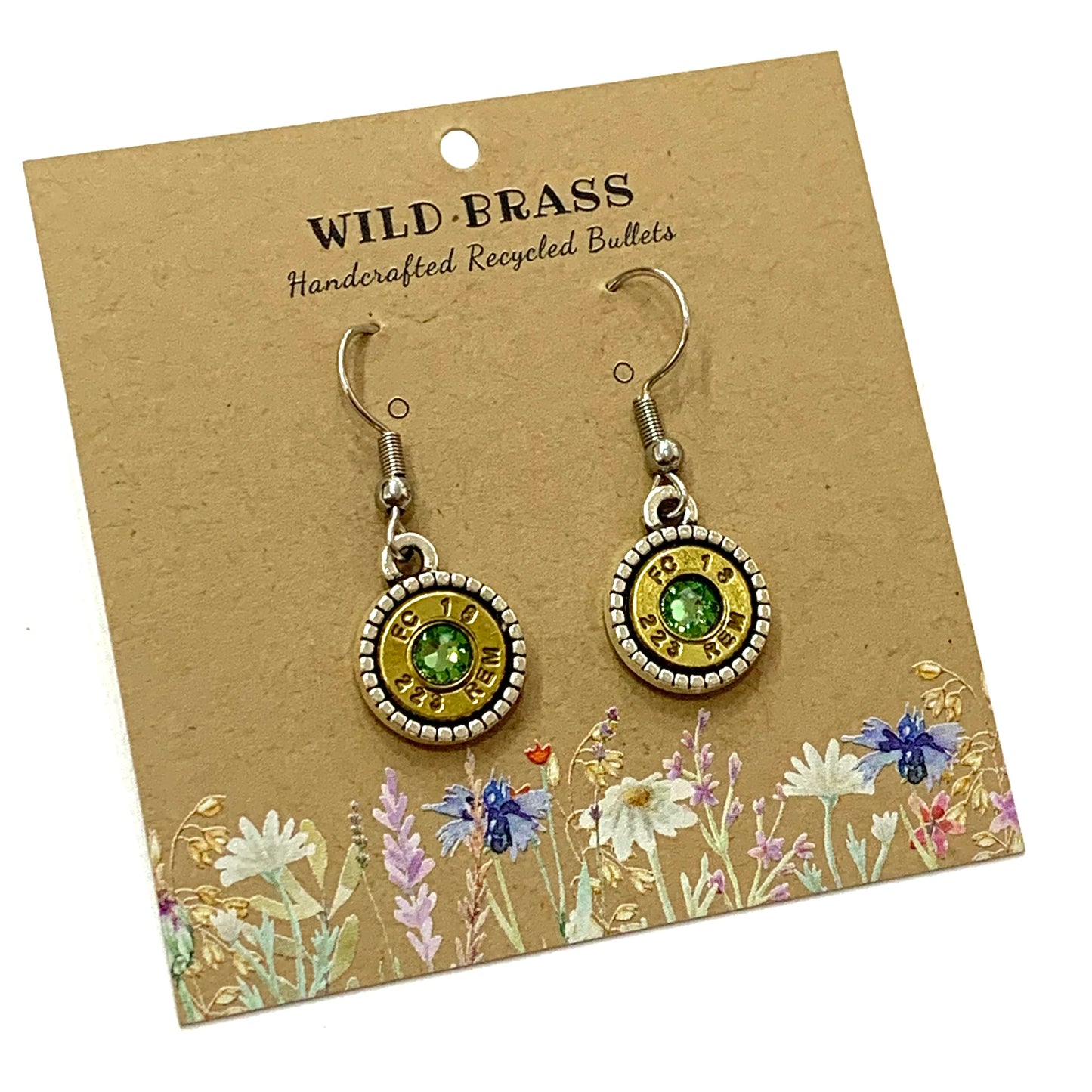 WILD BRASS- Round Drops- Light Green Swarovski Crystal