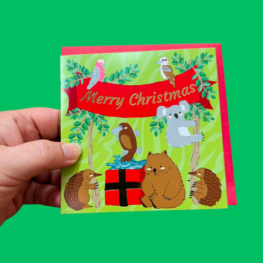 CANDLEBARK CREATIONS - "Merry Mates" Australiana Christmas- Single Card