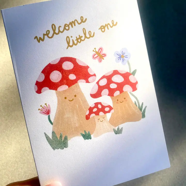 LAUREN SISSON STUDIO- "Welcome Little One" Mushrooms - New Baby Greeting Card