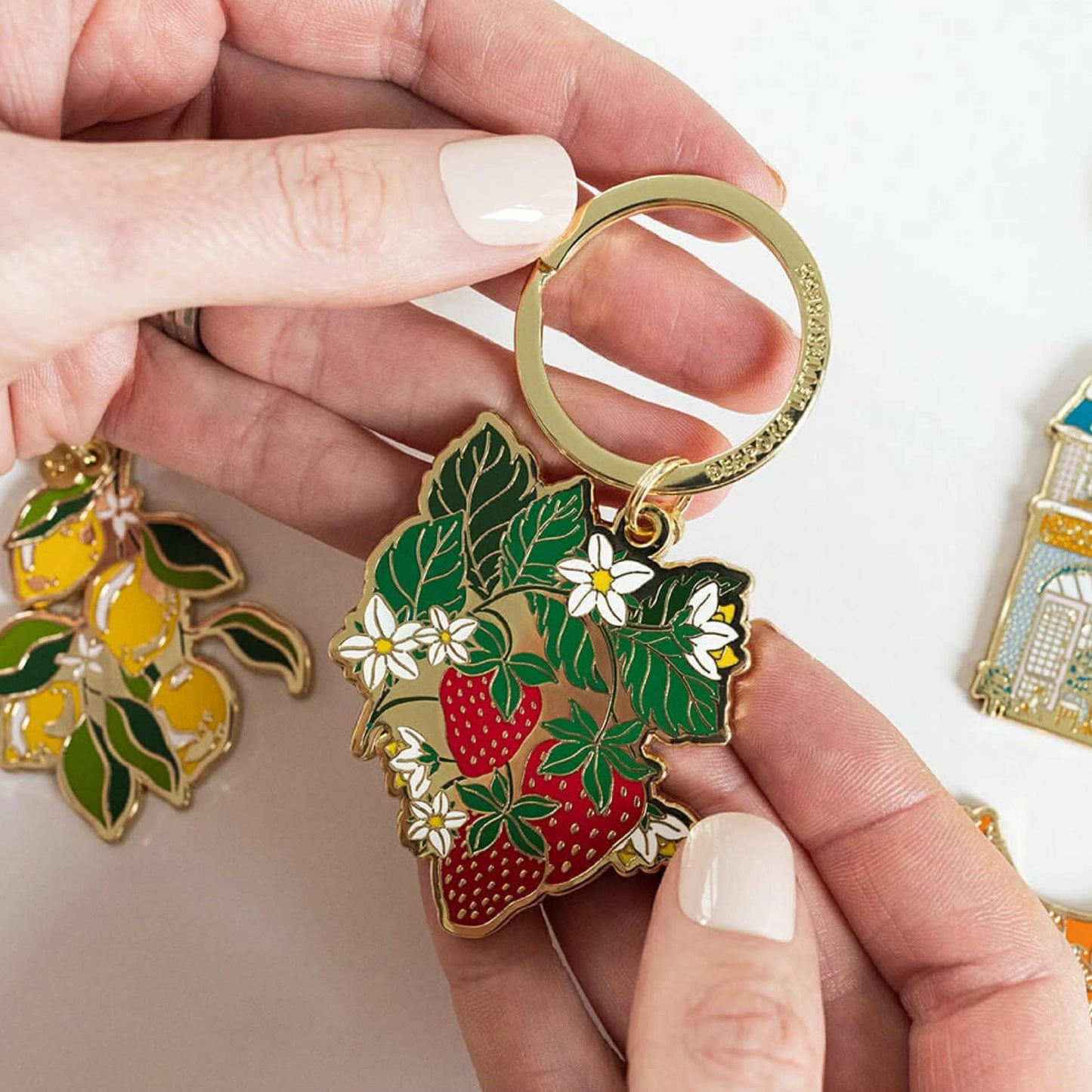BESPOKE LETTERPRESS - Strawberries - Enamel Key Ring