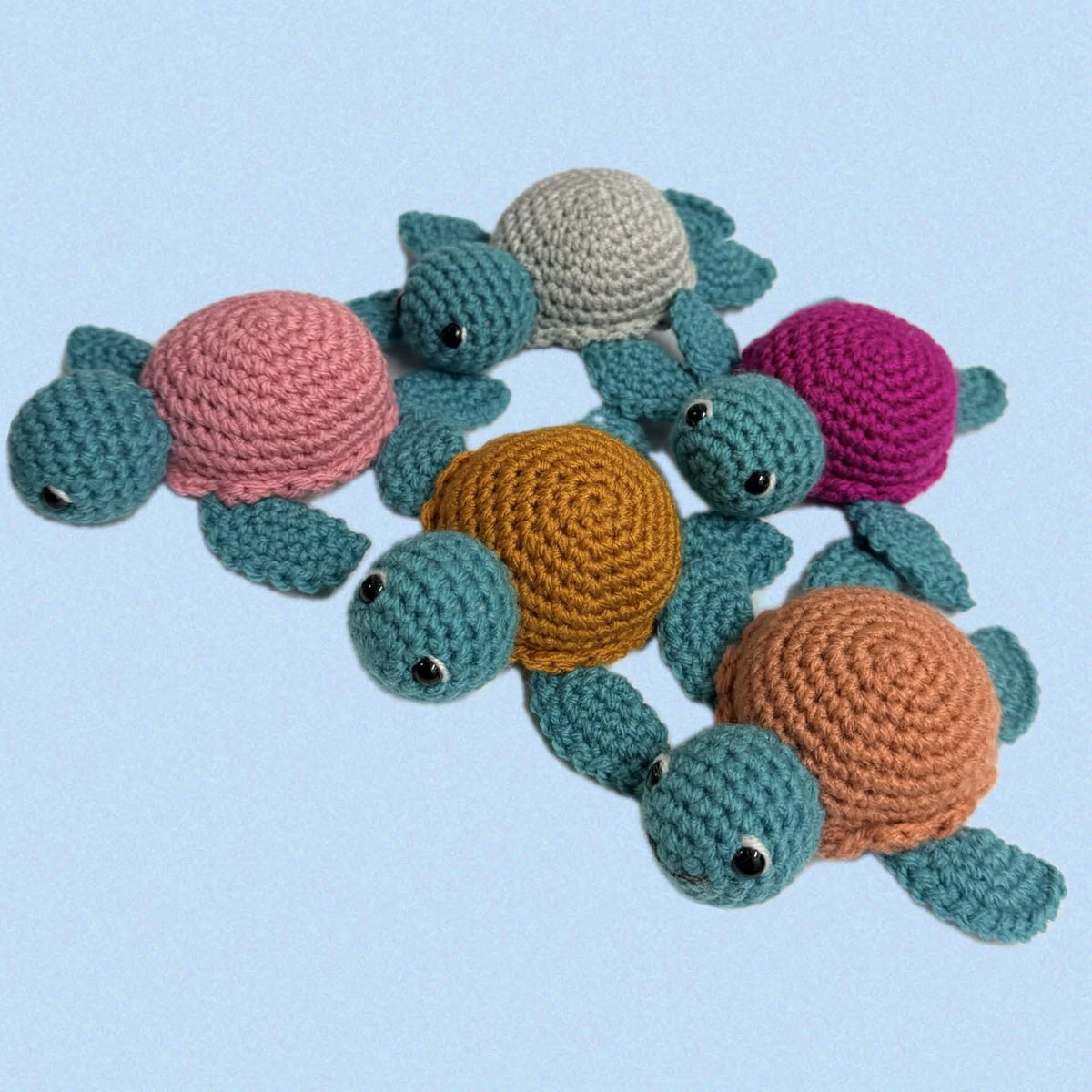 BEAKNITS-Crocheted Turtle - Raspberry Pink Shell (sage)