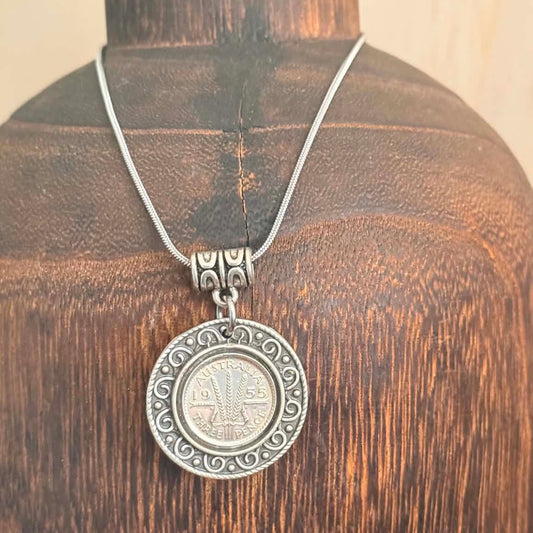 MOLLY MADE- Vintage 1955 Threepence Pendant Necklace