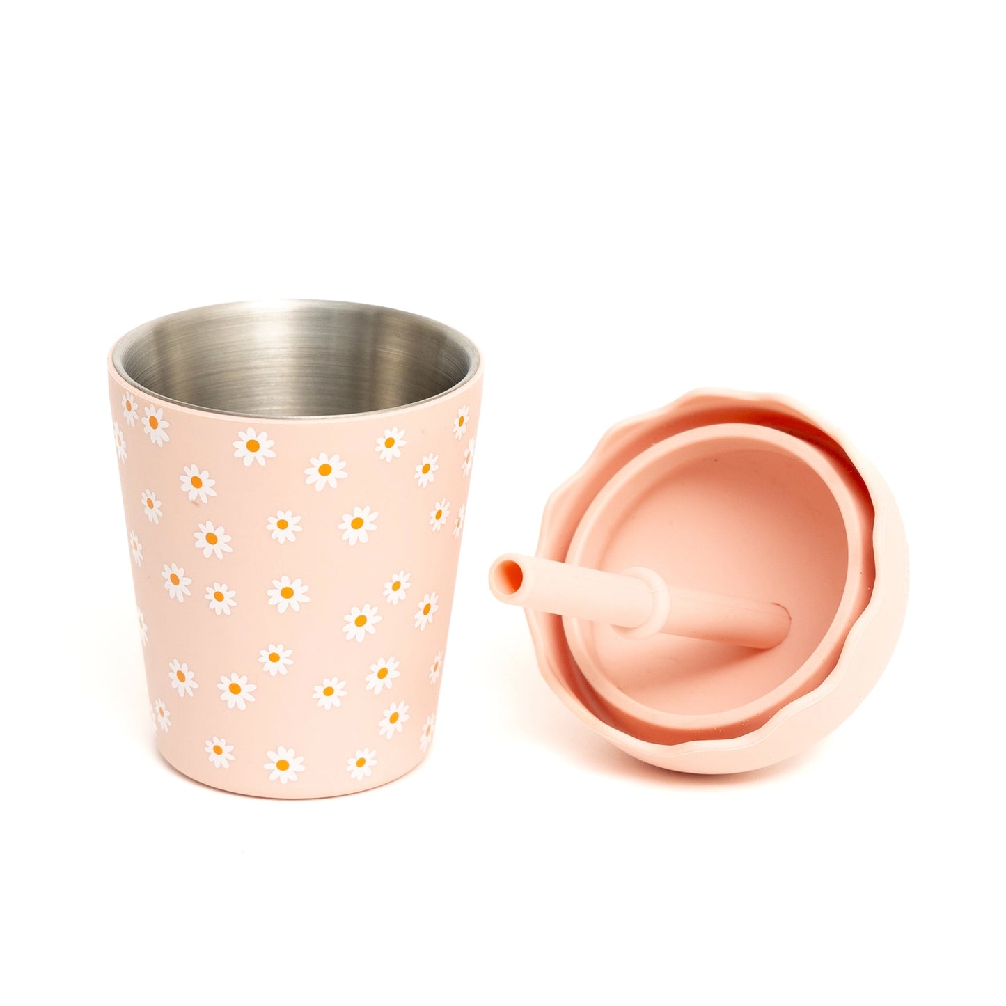 CHINO CLUB- Kids Mini Smoothie Cup & Straw- Pink Daisy