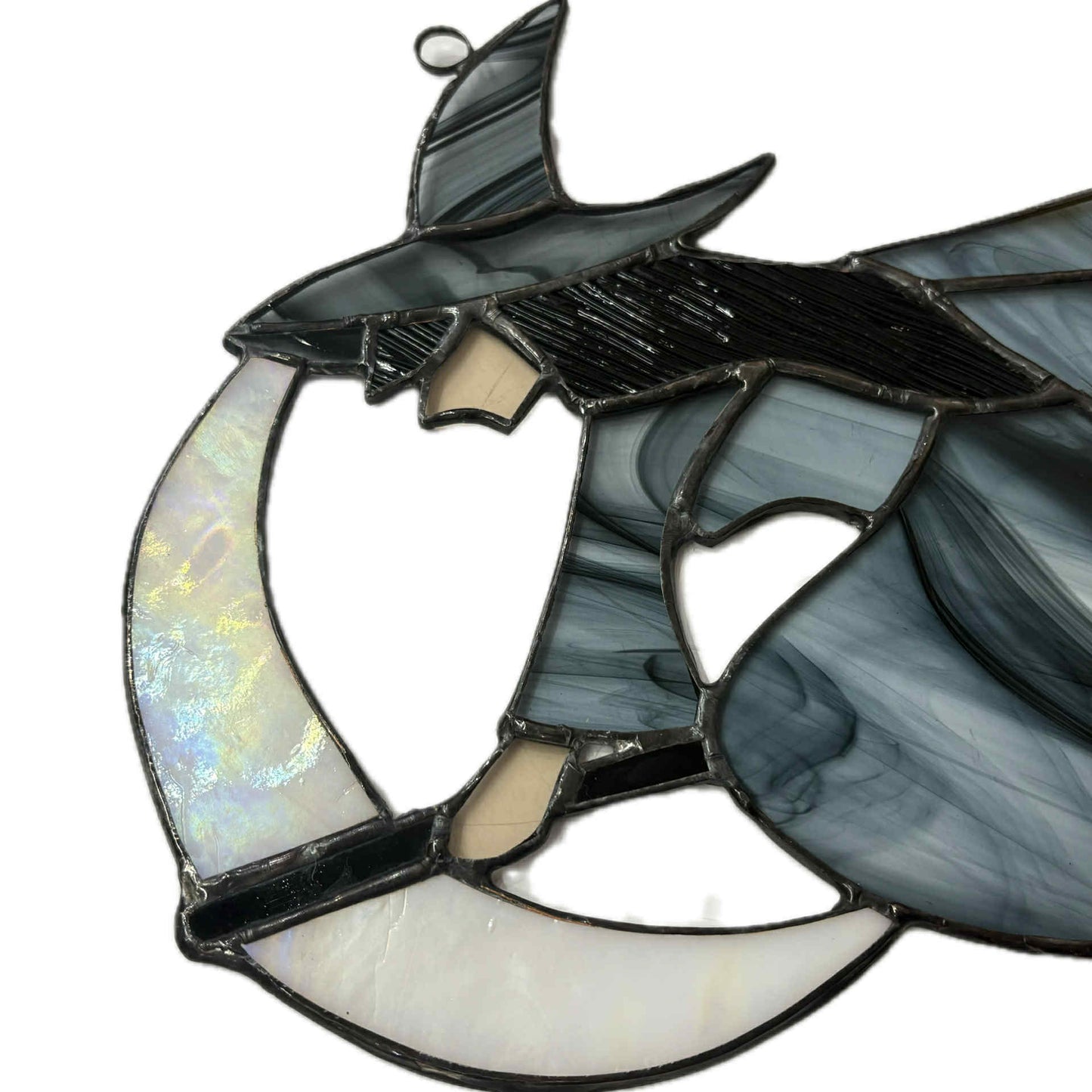 SWAN GLASS - Stained Glass Witch on the Moon