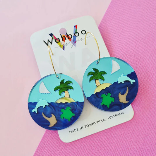 WAHBOO- Ocean Scene Hoop Dangle Earrings