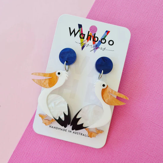 WAHBOO- Pelican Stud Dangle Earrings- Blue Top
