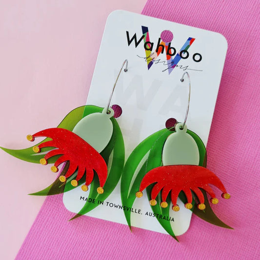 WAHBOO- Gumnut Flower Hoop Dangle Earrings