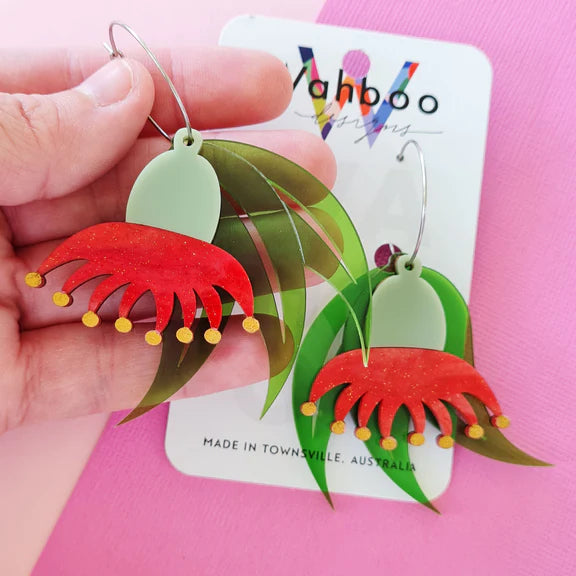 WAHBOO- Gumnut Flower Hoop Dangle Earrings