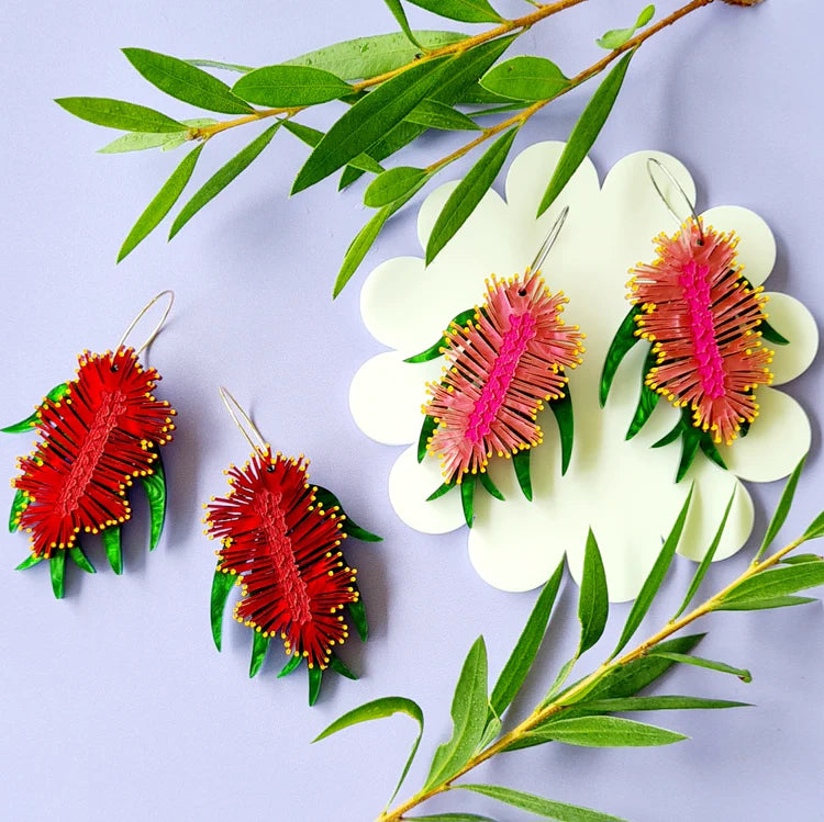 WAHBOO- Bottlebrush Hoop Dangle Earrings