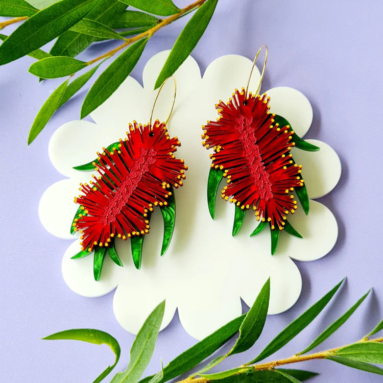 WAHBOO- Bottlebrush Hoop Dangle Earrings