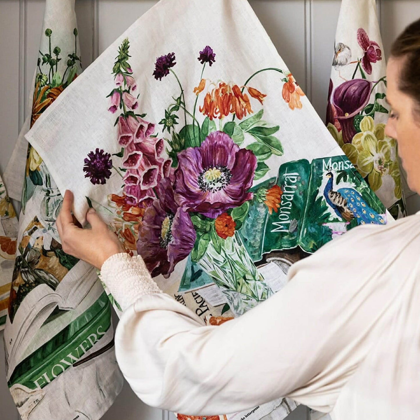 BESPOKE LETTERPRESS - "Poppies & Foxglove"- 100% Linen Tea Towel