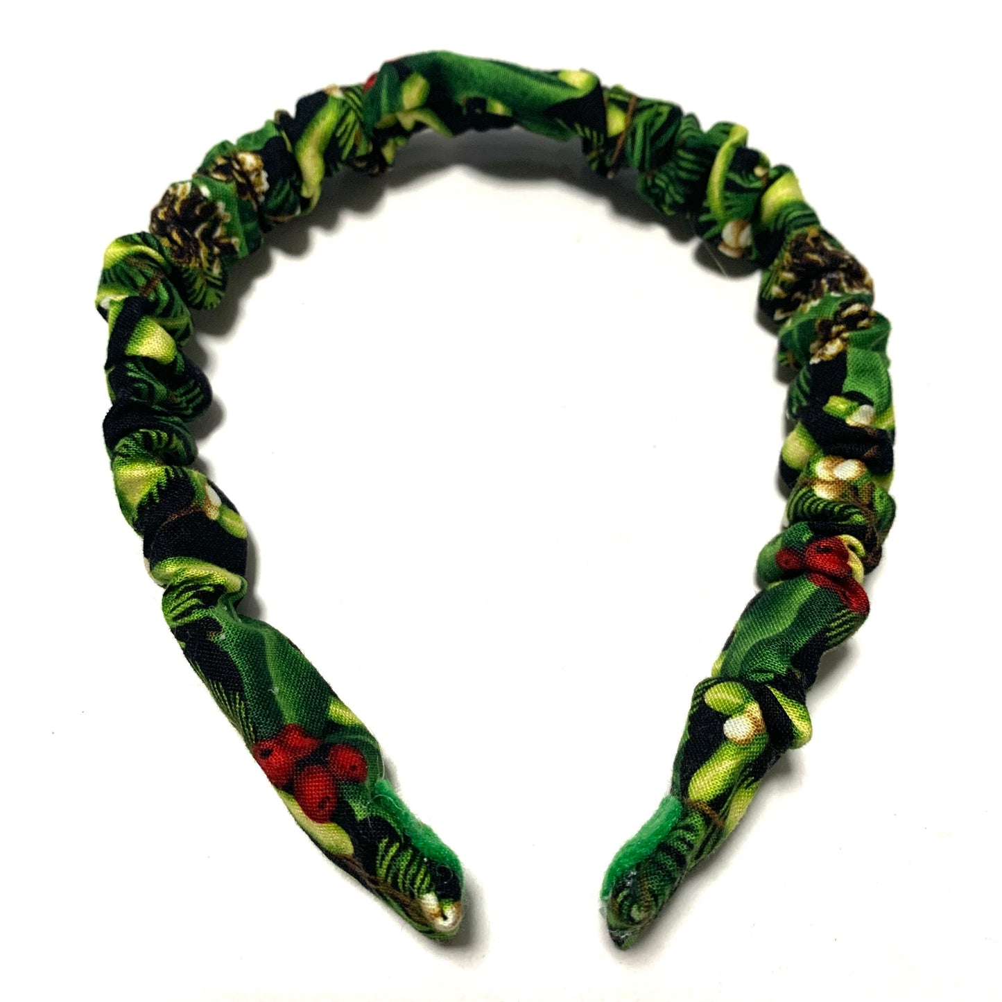 THIS BIRD HAS FLOWN -  SMALL CHRISTMAS SCRUNCHIE HEADBANDS- Yuletide Greenery