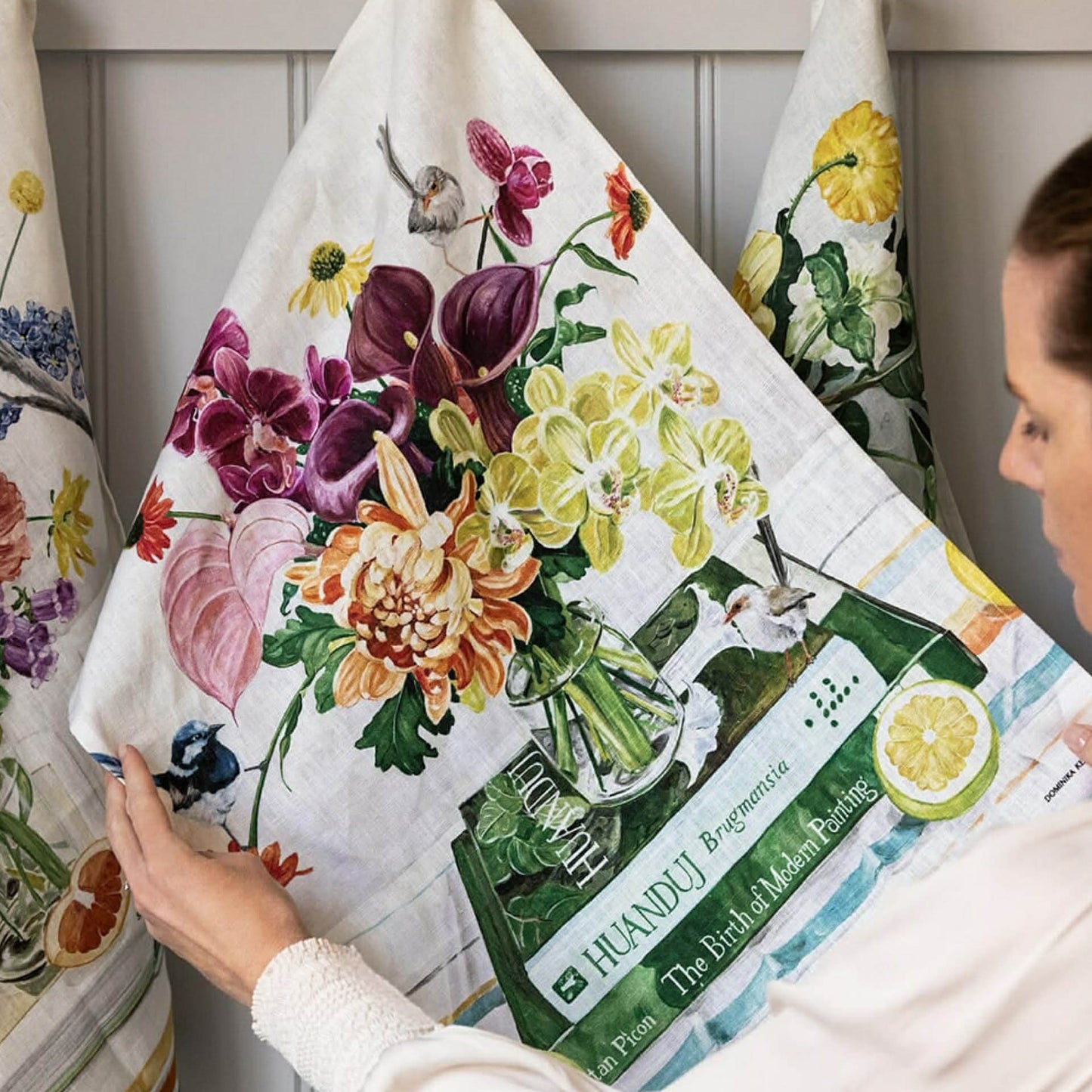 BESPOKE LETTERPRESS - "Fairy Wrens"- 100% Linen Tea Towel