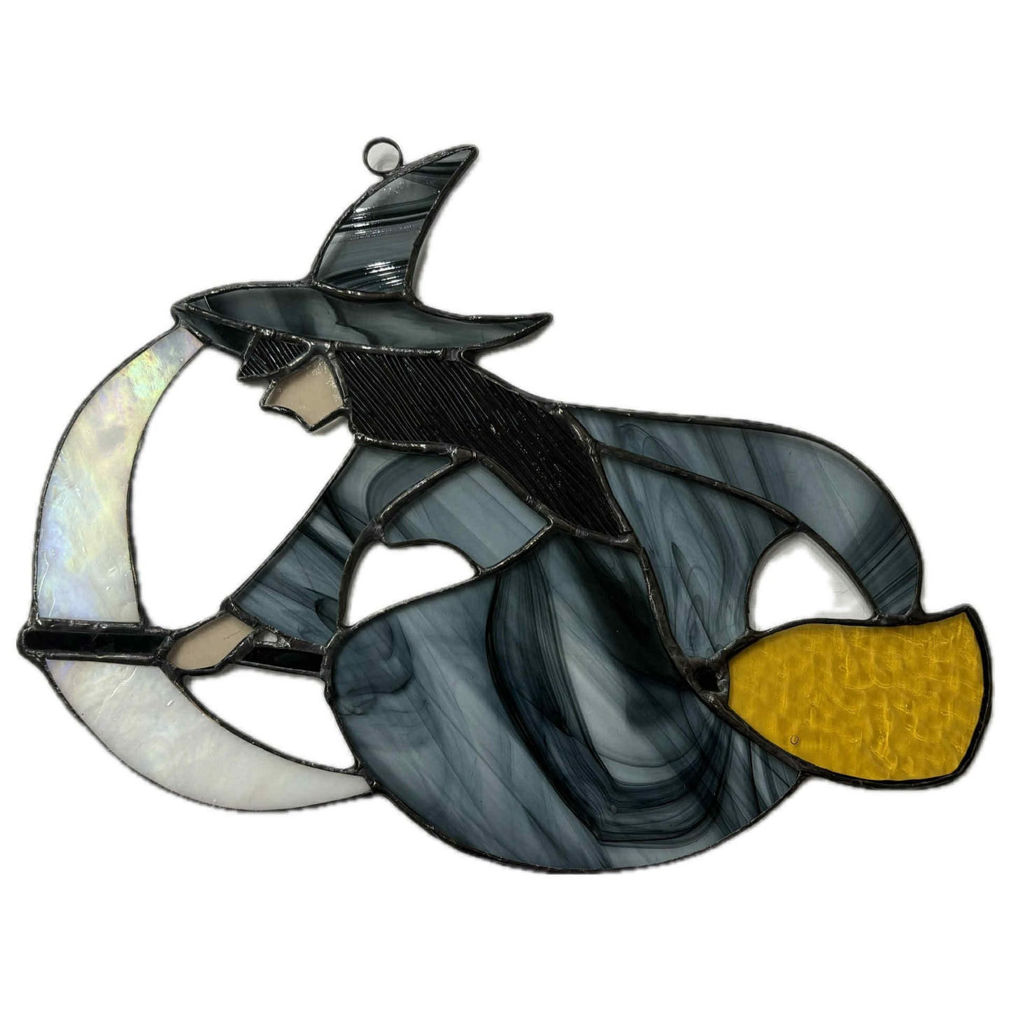 SWAN GLASS - Stained Glass Witch on the Moon