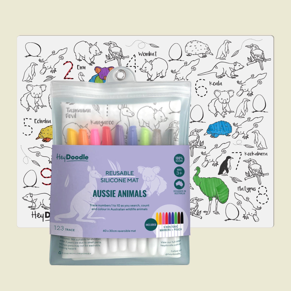 HEY DOODLE - AUSSIE ANIMALS - Classic Colouring & Doodle Mat