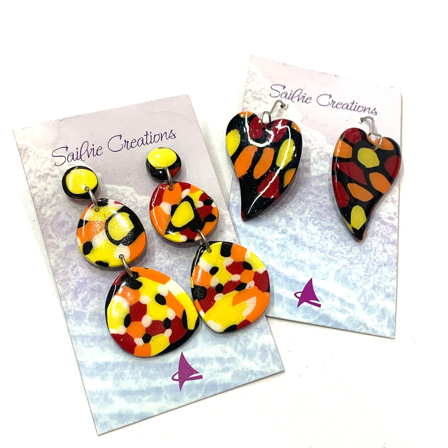 Sailvie Creations -Lava Hearts Hook Dangle Earrings