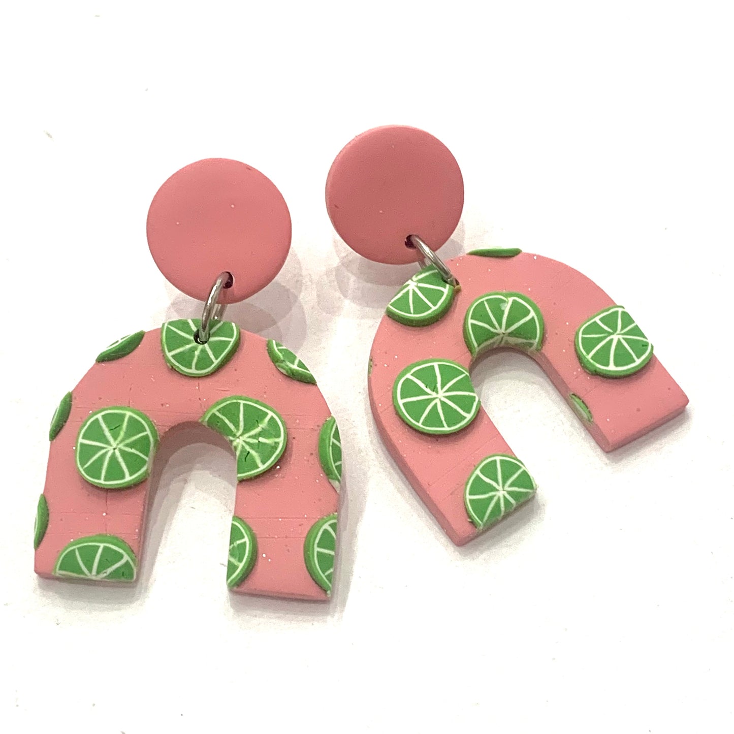 CRAFTED BY COURTNEY- Circle & Arch Dangles- Pink & Limes