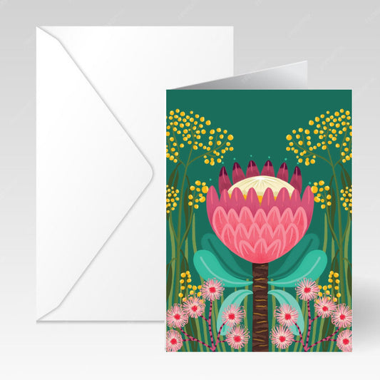 NUOVO - "Wattle & Protea" Greeting Card- by Emma Whitelaw