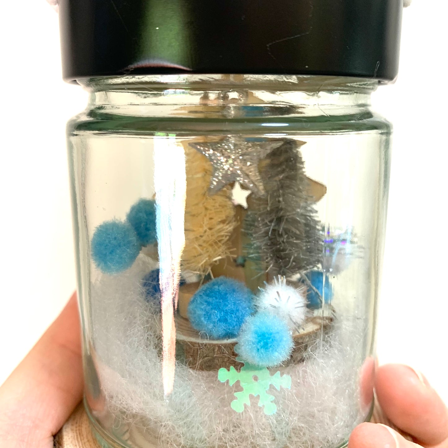 THIS BIRD HAS FLOWN- Christmas Jar Decoration- Small Blue Scandi Tree