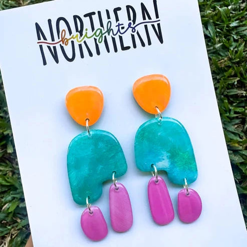 Northern Brights - Emma Dangles - Orange, Aqua & Purple Block