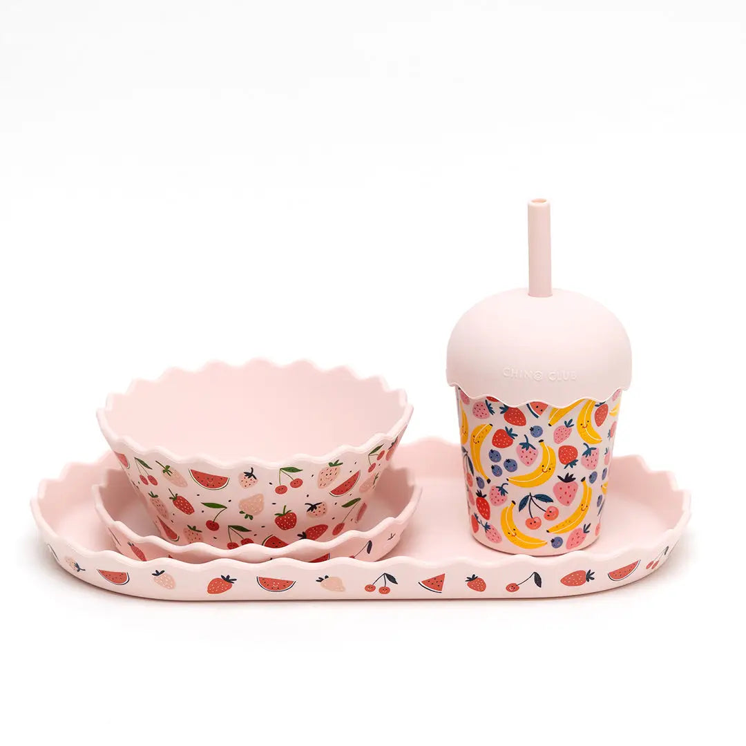 CHINO CLUB- Kids Mini Smoothie Cup & Straw- Fruits Pink