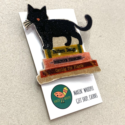 THIS BIRD HAS FLOWN- Black Cat- Literary Kitty Brooch