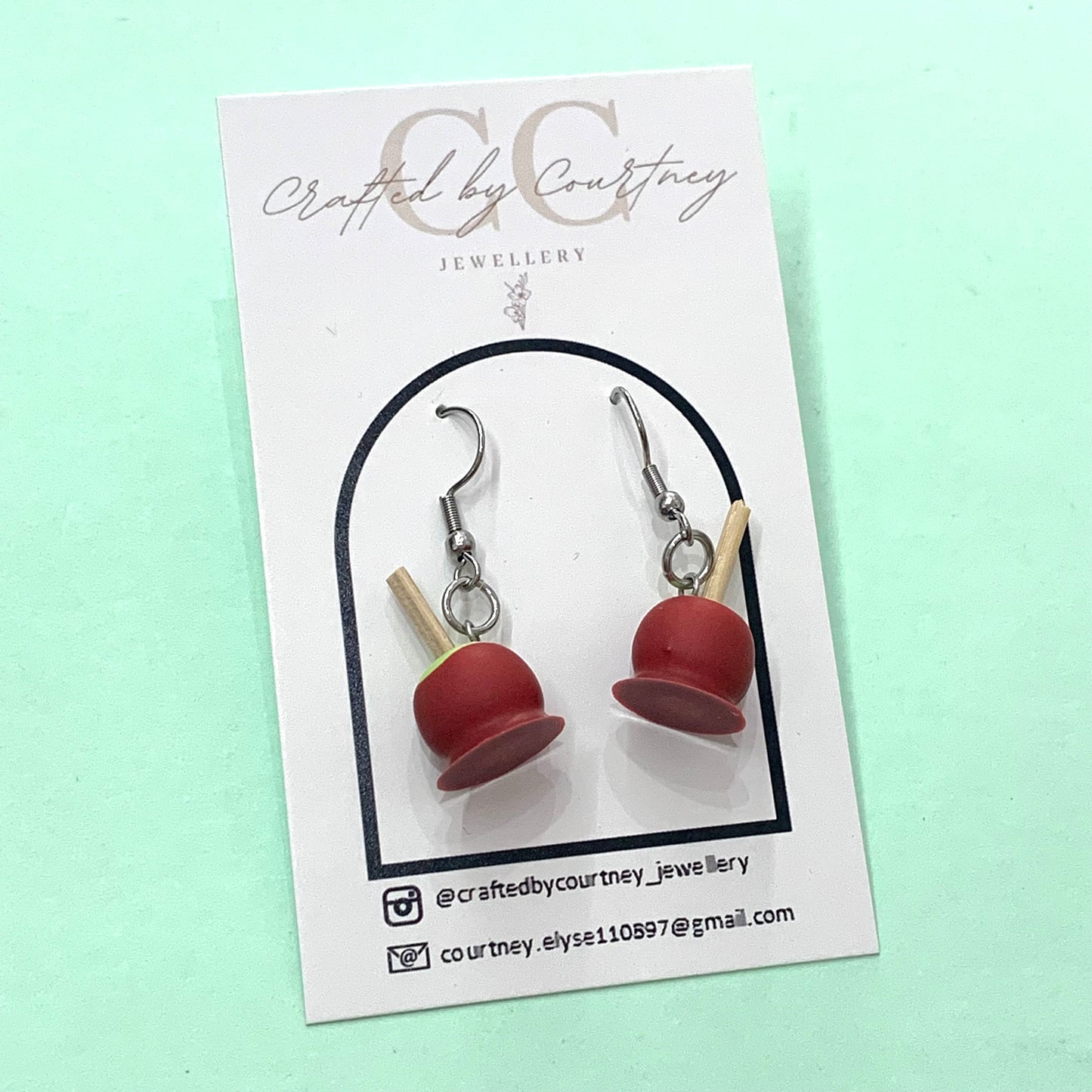 CRAFTED BY COURTNEY- Handmade Toffee Apple- Polymer Clay Earrings