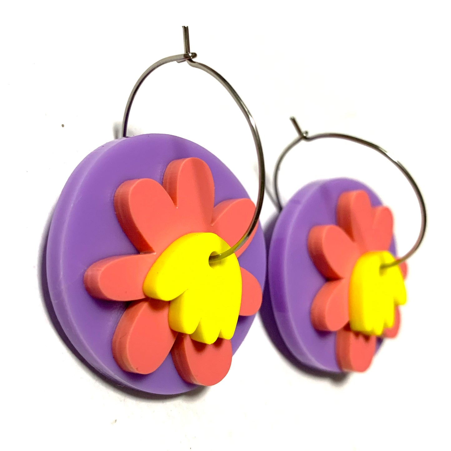 MAKIN' WHOOPEE - "Floral Pop" - Stacker Hoop Dangles- Lemon, Raspberry & Lavender