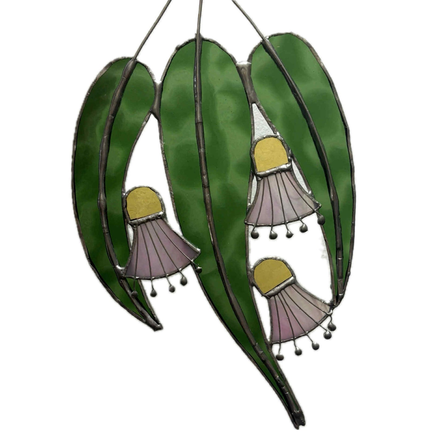 SWAN GLASS -EUCALYPTUS FLOWERS PINKS - STAINED GLASS ORNAMENT