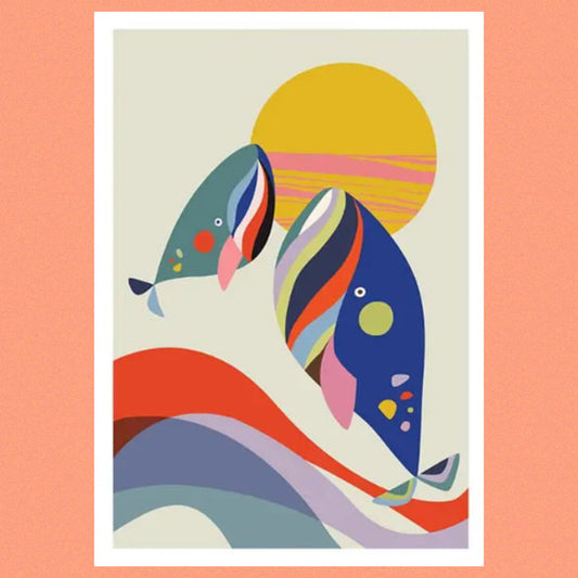 3 BIRDIES STUDIO- "Whales" A4 Art Print